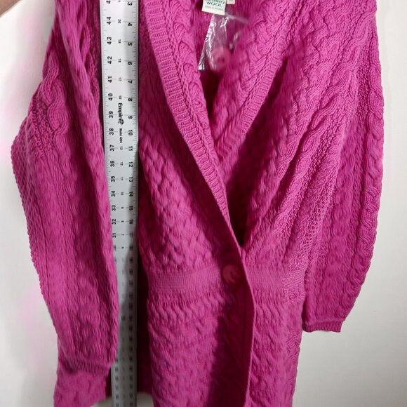 NWOT Aran Crafts Ireland 100% Merino Wool Long Cardigan Pink, SZ Large Lagenlook - Picture 14 of 16